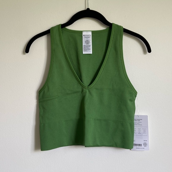NWT Athleta AURORA SEAMLESS CROP RIB TANK SIZE M Baja Green - Picture 6 of 10